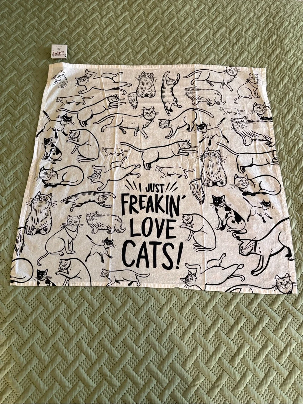 Primitives by Kathy Black and White 'I Just Freakin' Love Cats!' Kitchen Towel